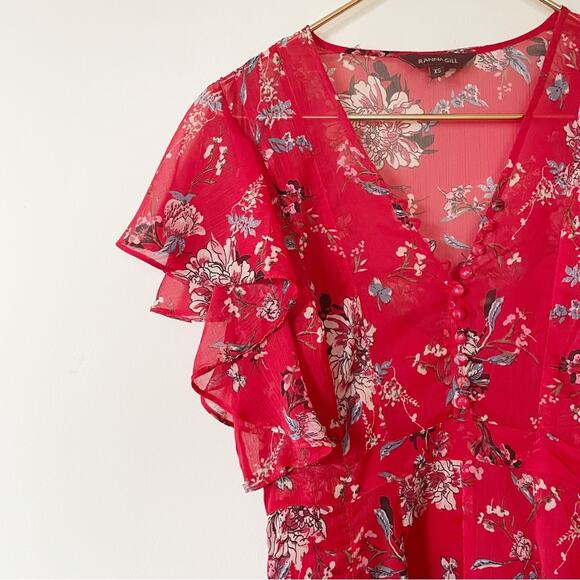 Ranna Gill Keira Red Floral Dress XS - Picture 6 of 11